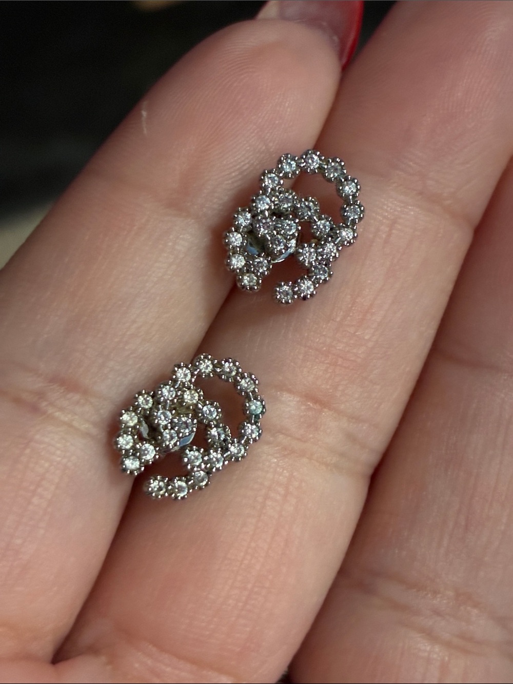 Source Unknown White Crystal Logo Stud Earrings